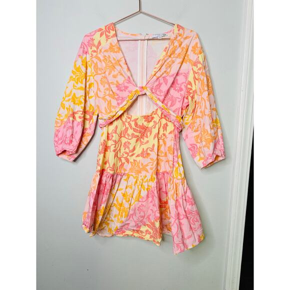 DEREK LAM 10 CROSBY X RTR Multicolor Floral Hourglass Cutout Mini Dress Size 46 - Picture 4 of 15